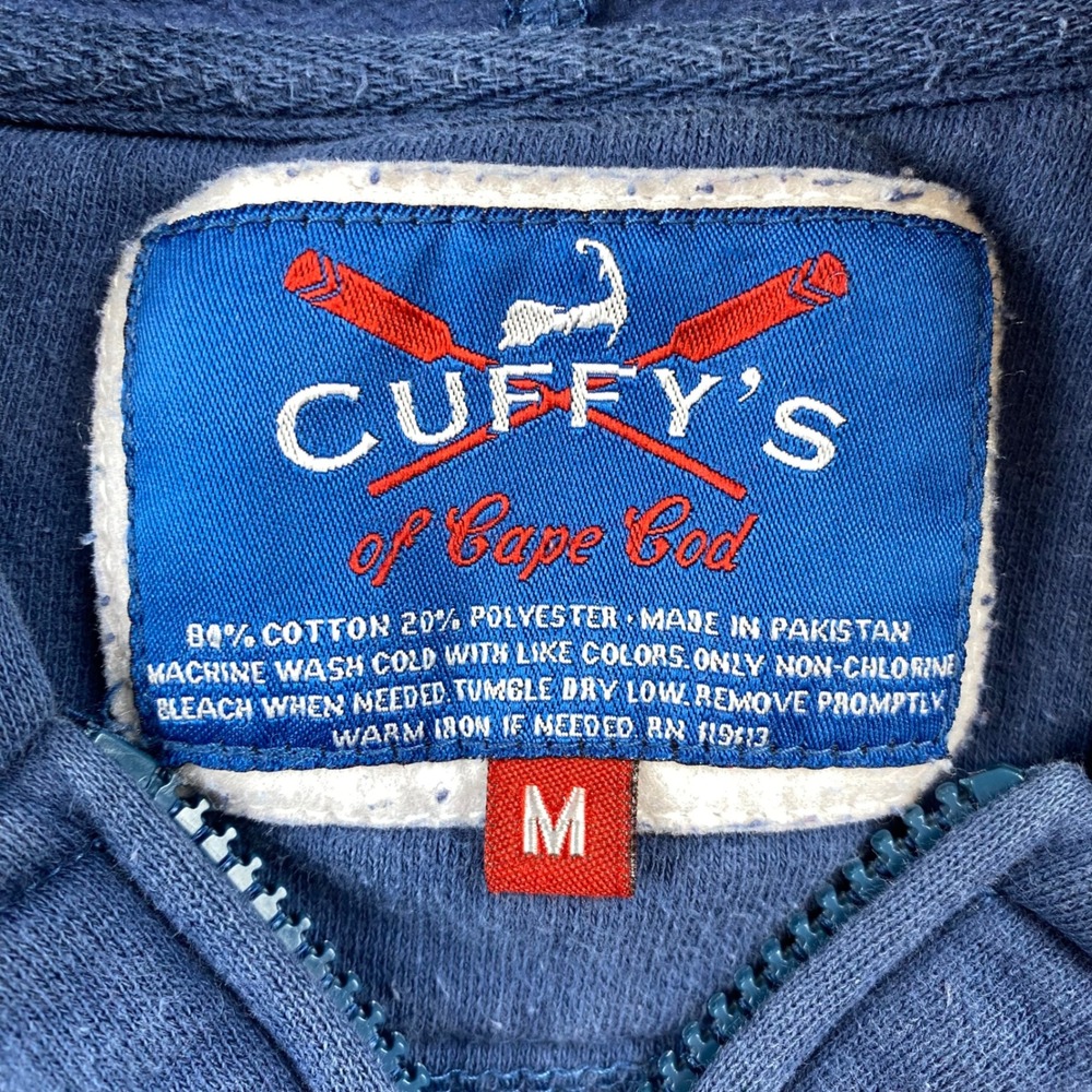 Vintage Cuffys Y2K Cape Cod MA Hoodie Mens M Navy Full Zip Applique Sweatshirt - Picture 3 of 8